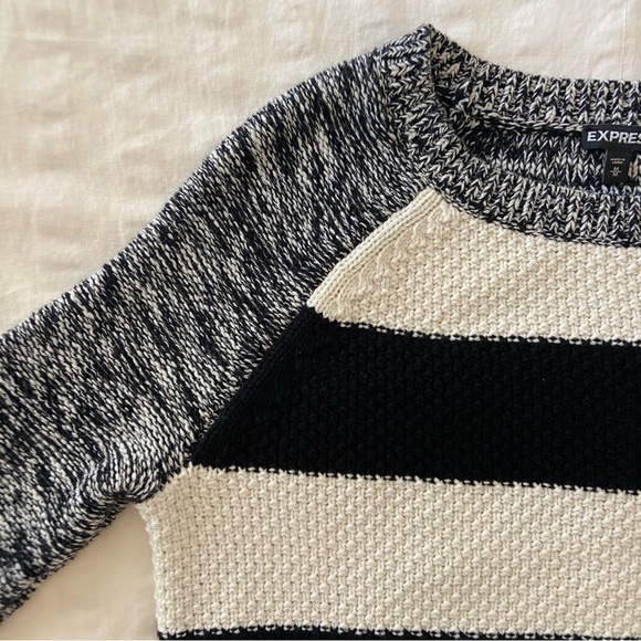 Express Black & White Color-blocked Striped Knit Sweater - Picture 9 of 15